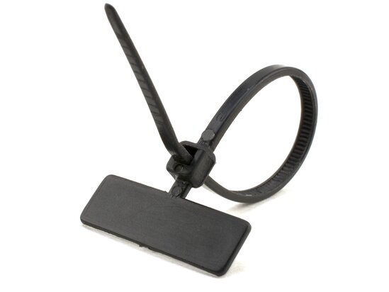 Picture of 4 Inch Black Miniature ID Cable Tie - Outside Flag - 100 Pack
