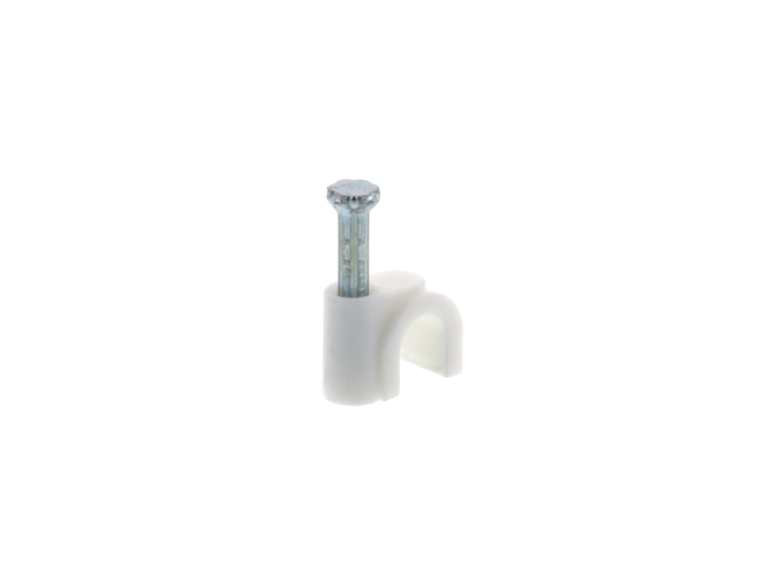 Packs of 100 Round White Cable Clips 6mm with Fixing Nails 