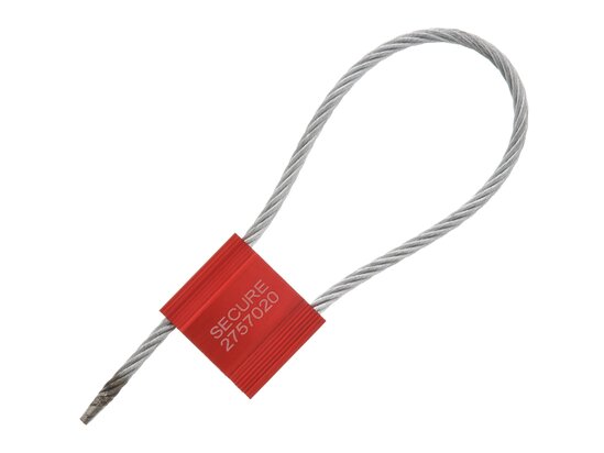 Picture of 12 Inch Red Pull Tight Galvanized Steel Cable Seal with 5mm wire - 50 Pack