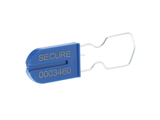 Picture of Blue Plastic Padlock Security Seal with Large Metal Wire Ring - 100 Pack