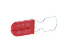 Picture of Red Plastic Padlock Security Seal with Large Metal Wire Ring - 100 Pack