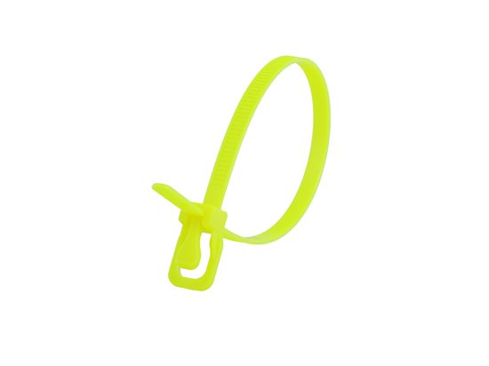 Picture of 8 Inch 50 Lbs Fluorescent Yellow Releasable/Reusable Cable Tie - 20 Pack