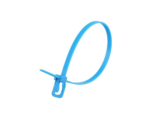 Picture of 10 Inch 50 Lbs Fluorescent Blue Releasable/Reusable Cable Tie - 20 Pack